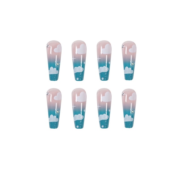 24 pcs Press on nail blue sky cloud summer fresh feeling - Picture 3 of 5